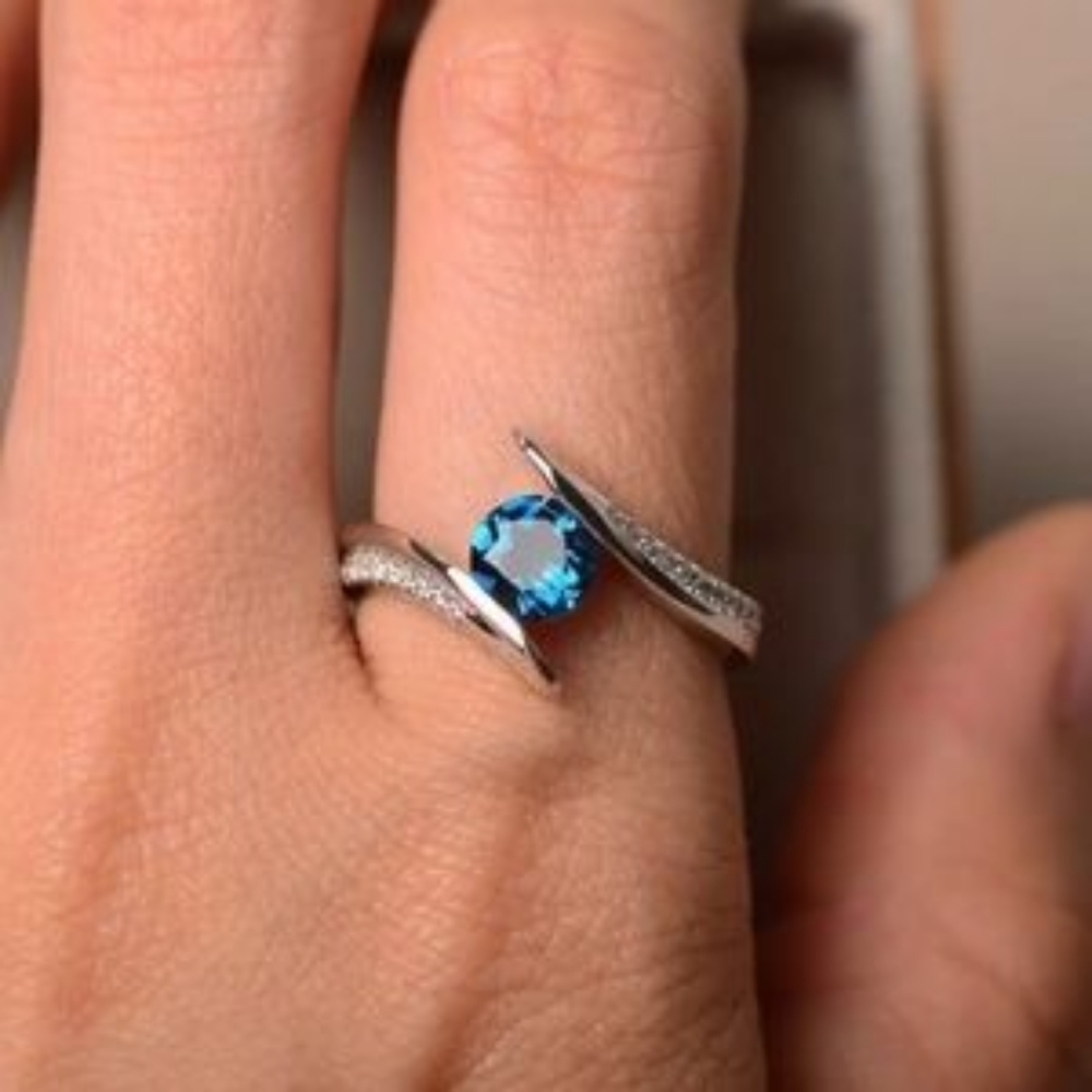 ***New Round Cut Aquamarine 925 Silver Ring - Picture 3 of 5